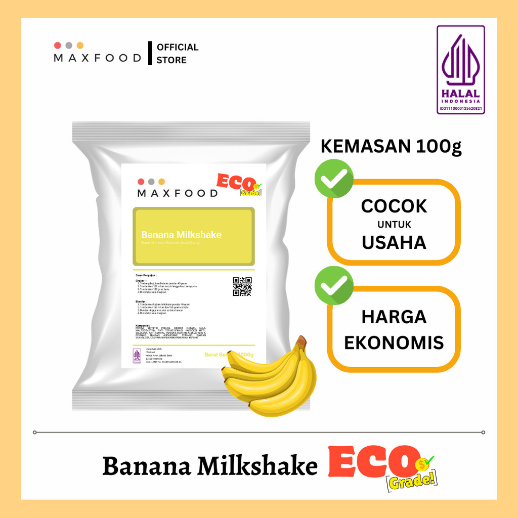 

[ECO] Banana Milkshake Powder / Minuman Bubuk Rasa Pisang Milkshake Ekonomis 100 GR