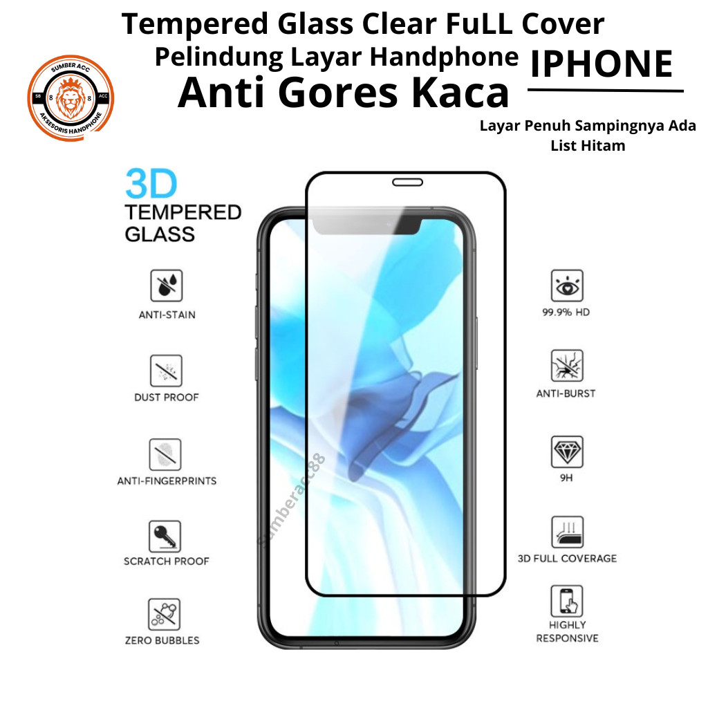 Tempered Glass Clear Full Cover IPHONE 10D  X XR XS MAX SE 2020 2022 Pelindung Layar Kaca Bening Tra