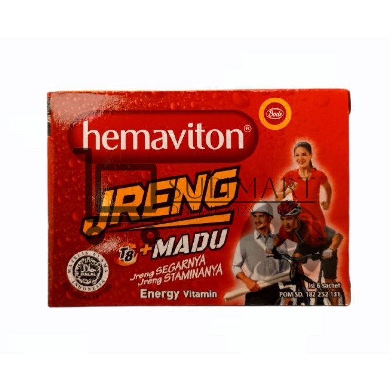 

Hemaviton Jreng T8 + Madu Kotak Isi 6pc Sachet Energy Vitamin Hemaviton Madu