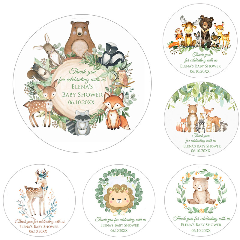 

Woodland Animal Jungle Forest Labels Stickers DIY Party Decor Personalized Custom Text Birthday Party Welcome Baby Shower Kids