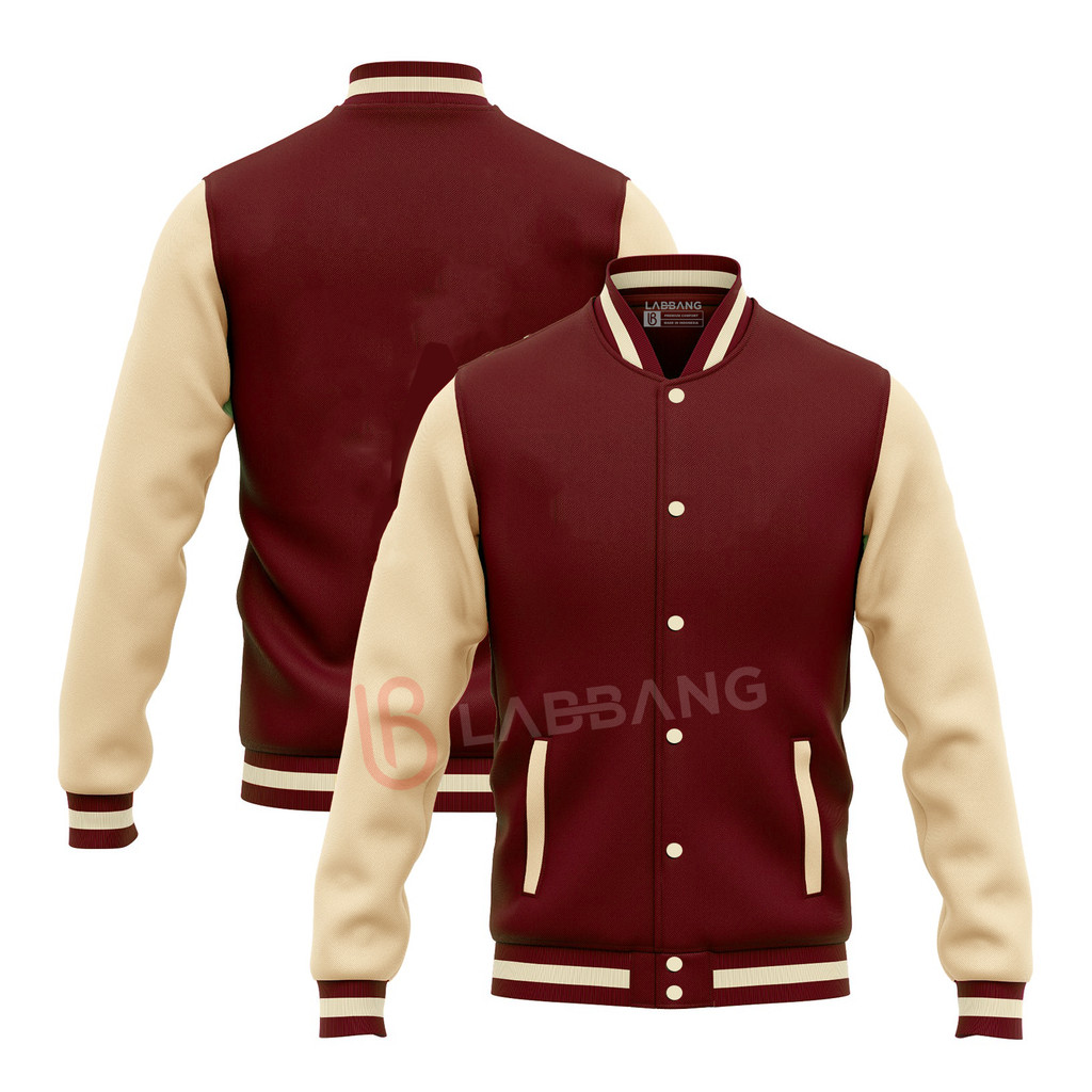 LABBANG Jacket Varsity Pria Burgundy | Jacket Varsity Wanita | Jacket Baseball Pria