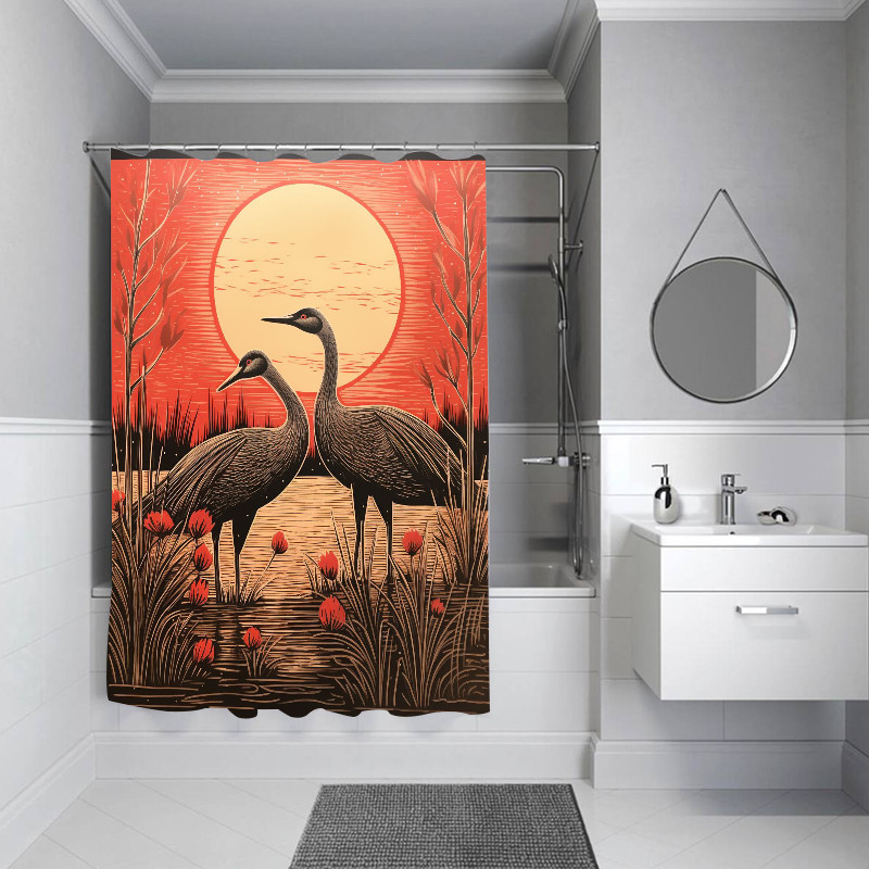 Waterproof Shower Curtain for Bathroom Accessories Red-crowned Crane Bath Things Curtains Folding Pa