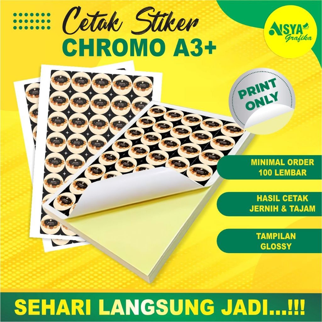 

Print A3+ STIKER CROMO | cetak A3+ stiker bontak stiker kemasan label makanan minuman | print only By SindikatStiker