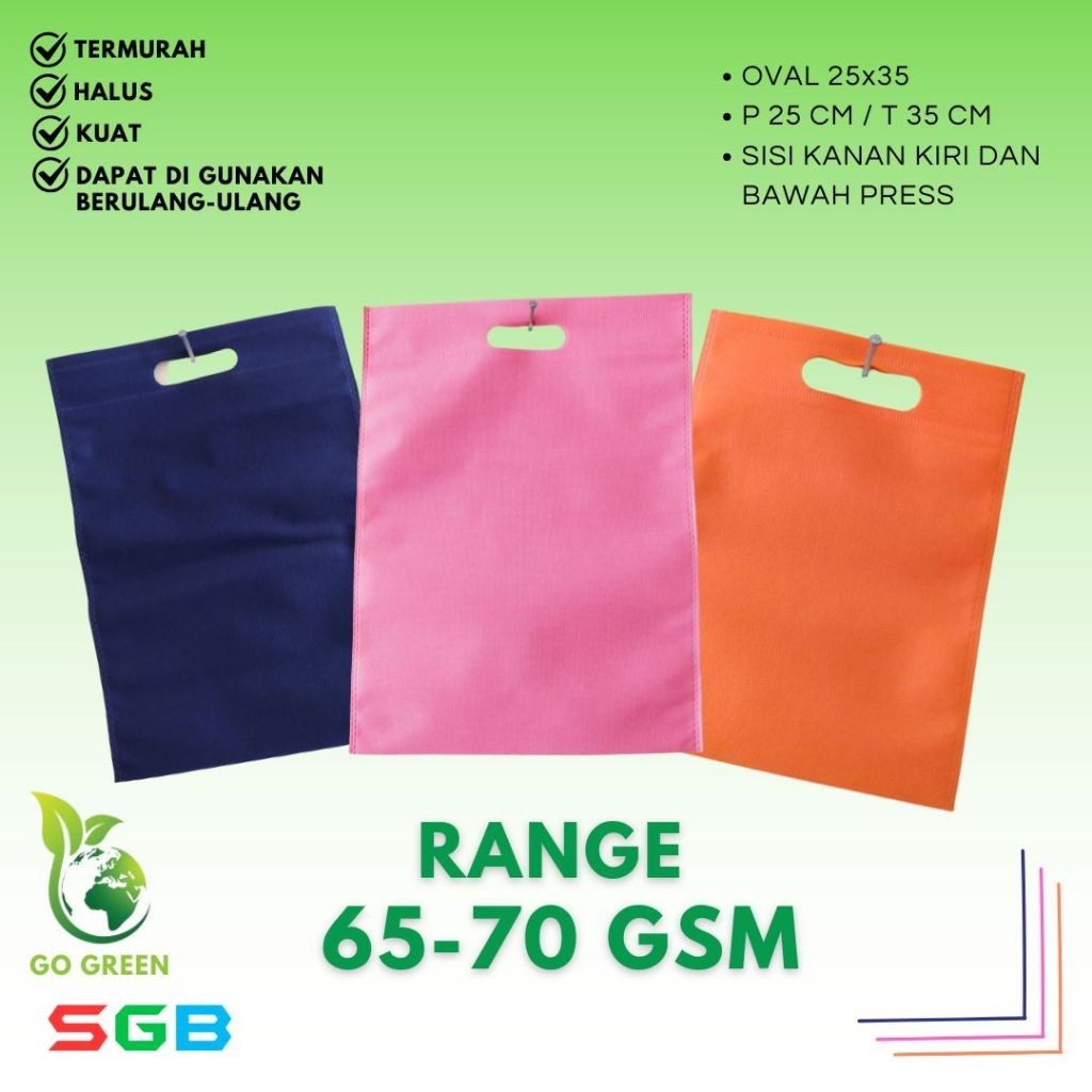 

harga PER PCS pahe ( PAket HEmat ) Goodie Bag Oval uk 25x35 70gsm / tas spunbond polos