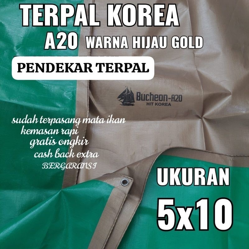 DISTRIBUTOR terpal TERPAL KOREA A20 WARNA HIJAU GOLD UKURAN 5X10 METER