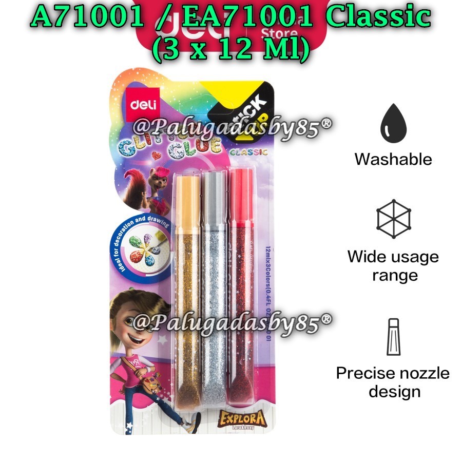 

(1 Set Isi 3 Pcs) GROSIR Lem Glitter DELI A71001 Classic / Glitter Glue Deli EA71001 Classic