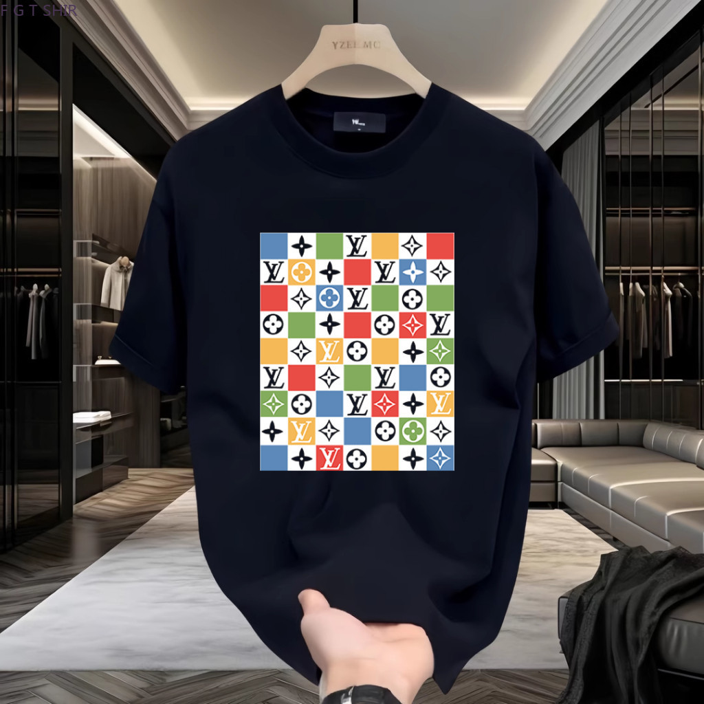 (COD)kaos t shirt pria Kaus Klasik Louis Vuitton Musim Panas Atasan Lengan Pendek Serbaguna Katun Mu