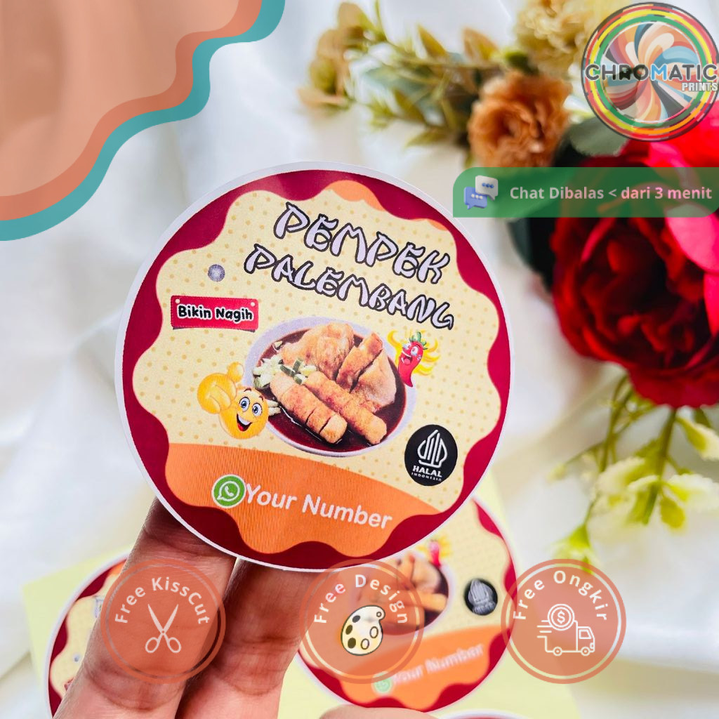 

chromatic 5-8 Sticker Pempek Palembang Stiker Tekwan Makanan Khas Cetak Label Produk Custom Nama