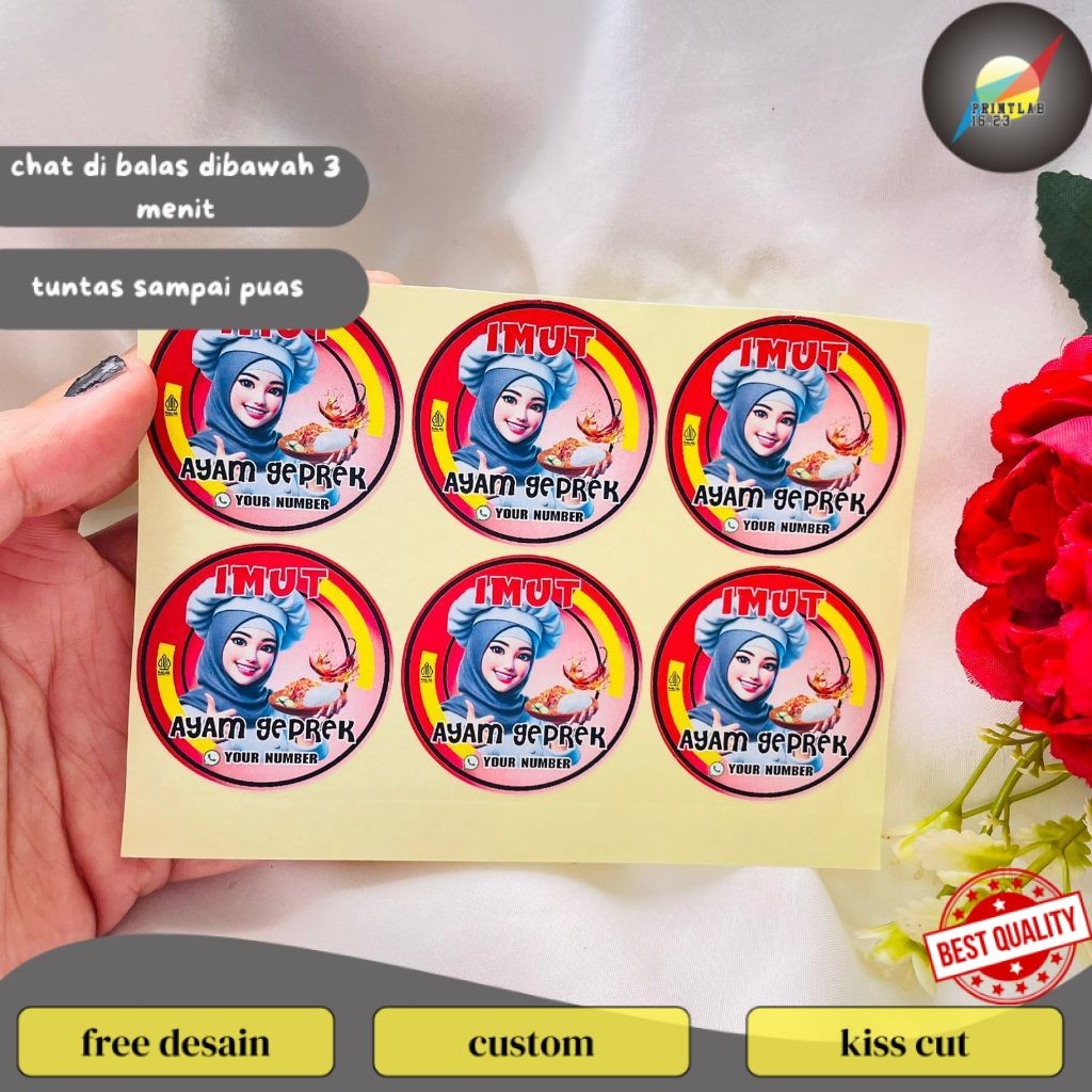PrintLab  Sticker Catering Ayam Geprek Stiker Free Desain Custom Nama Label Box Kardus Packaging