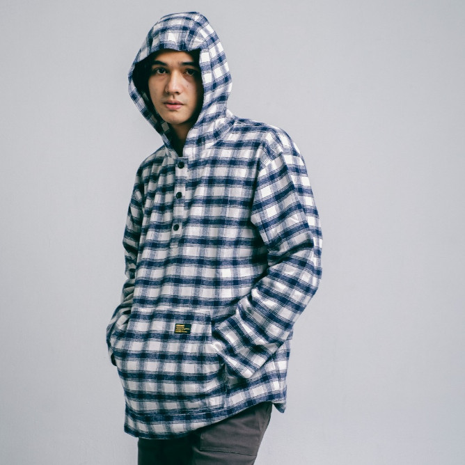 Screamous Kemeja Flannel HoodieShirt ZEKO BLUE WHITE BARU