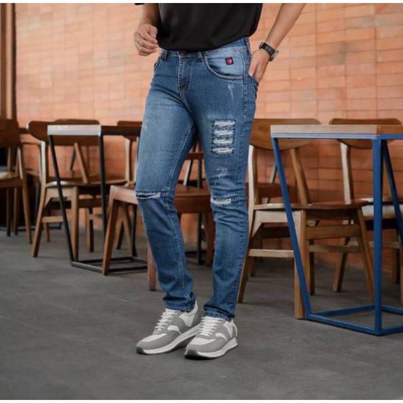 Jeans panjang Clana jeans panjang slim fit clana jeans pria sobek zig zag clana premium