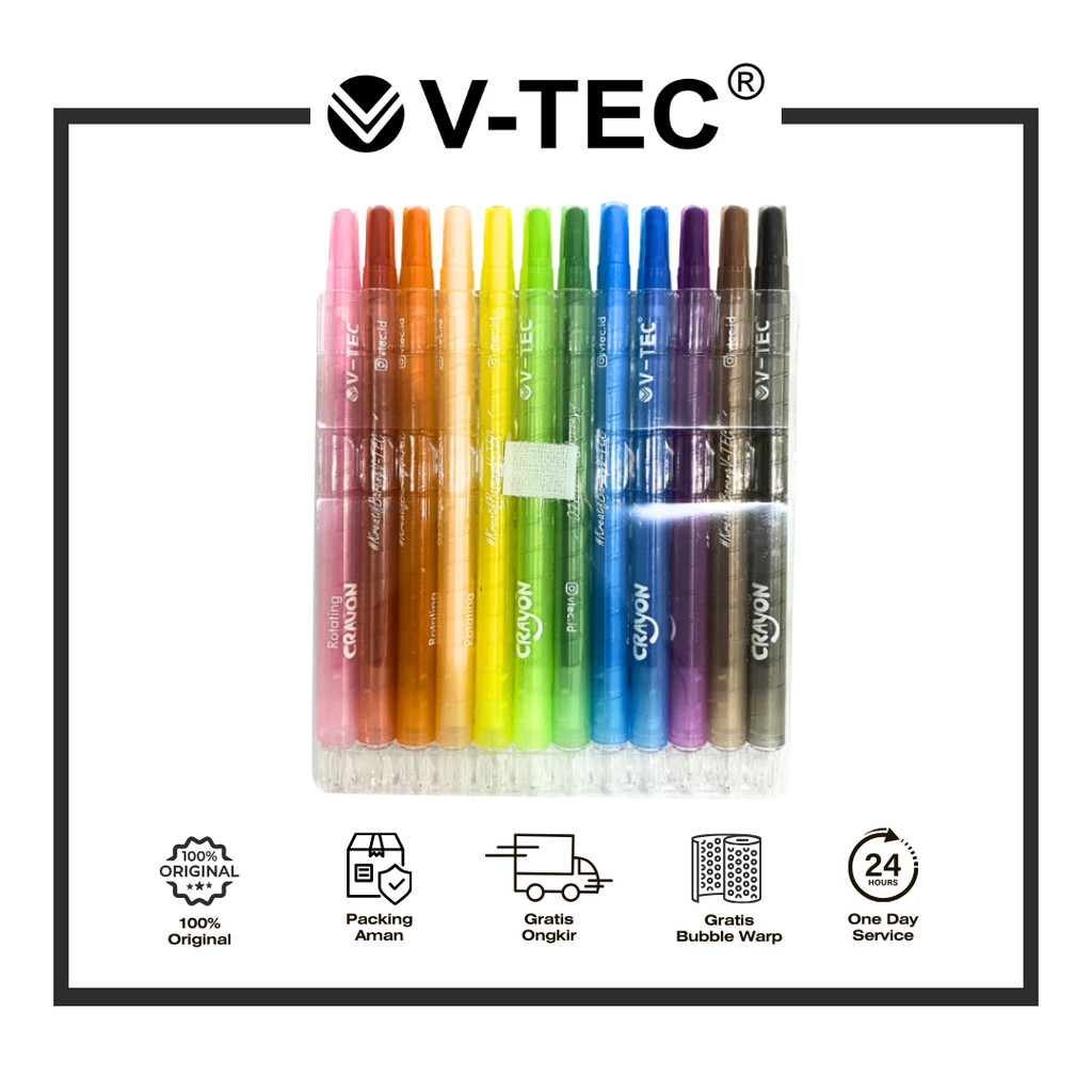

V-TEC ROTATING CRAYON LONG PUTAR RC 1216 ISI 12 WARNA