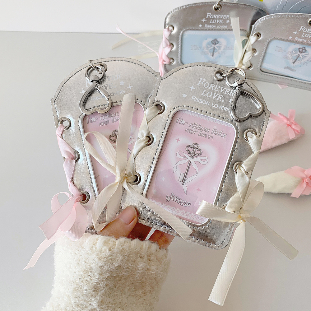

Kawaii silver ballet Photocard Holder Kpop Bow ribbon Photo Card Organizer Idol Display Pendant card sleeve Protector Sleeve