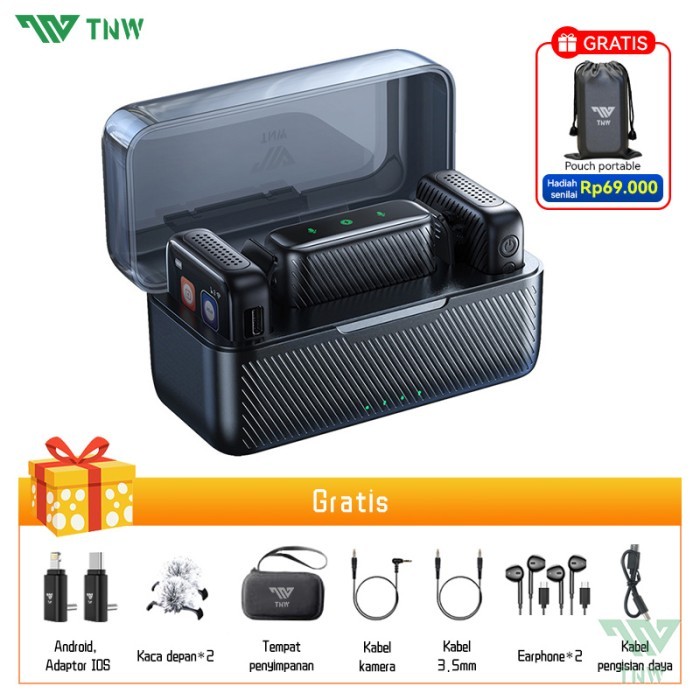 TNW N9 Pro Wireless Microphone Clip On Mic Hp dan Kamera Live Vlog - N15