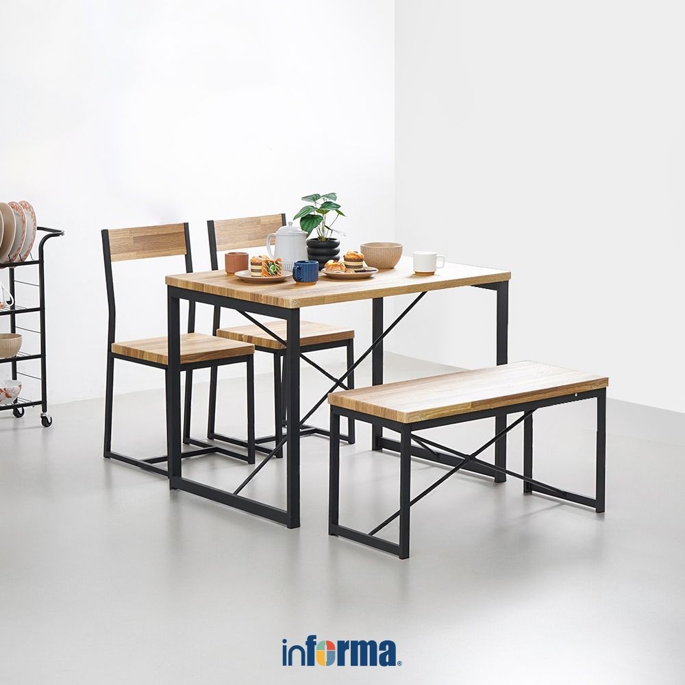 Informa Zion Set Meja Makan 3 Kursi & 1 Bangku - Cokelat Dining Table Kursi Ruang Makan Aesthetic Fu