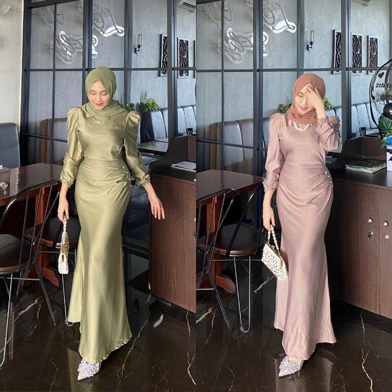 ELORA DRESS SATIN PREMIUM TERBARU DRESS KONDANGAN KEKINIAN DRESS KONDANGAN GAMIS LEBARAN DRESS WARNA