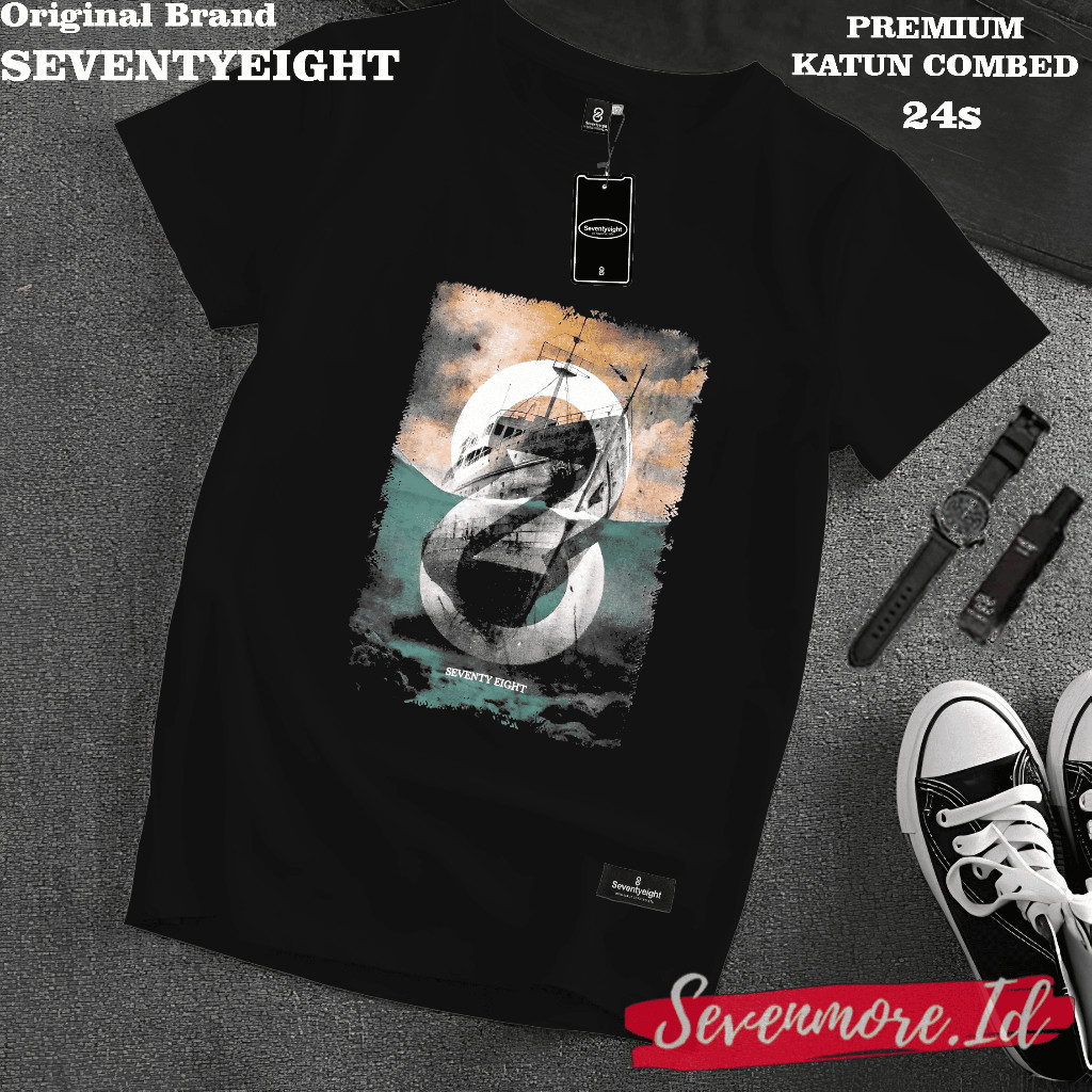 SEVENTYEIGHT Kaos Distro Pria Wanita Hitam Original Motif TITANIC bahan Cotton combed 24s
