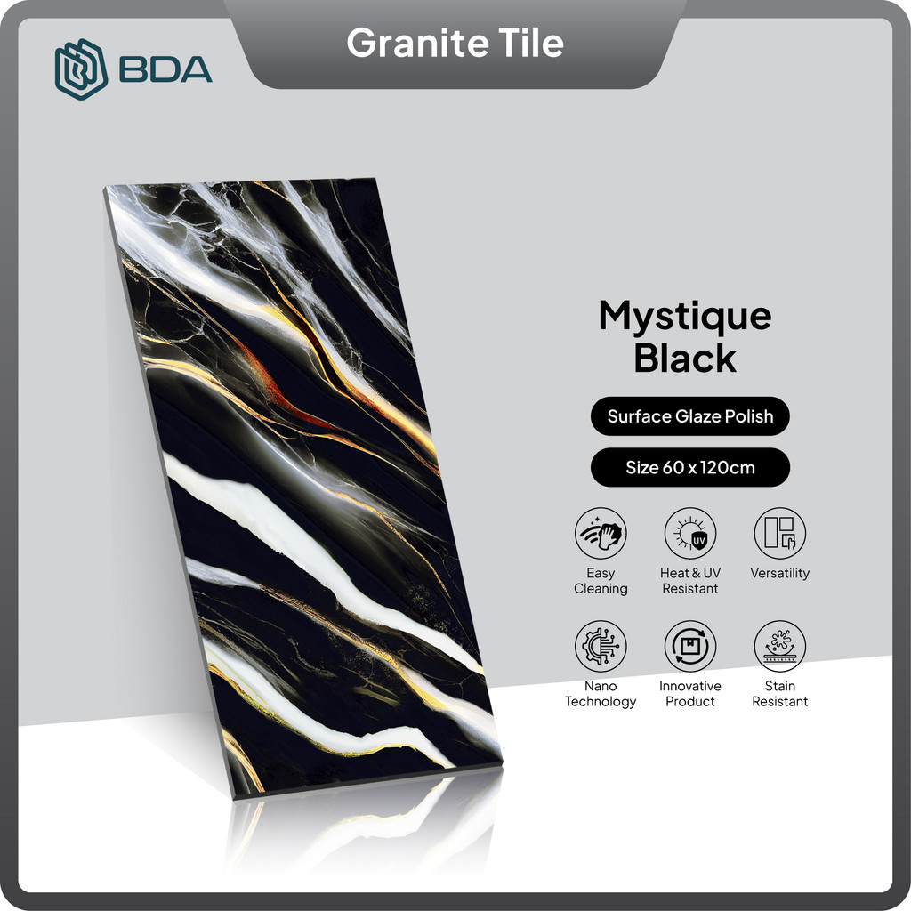 BDA Granite Tile Granit 60x120 Granit 120x60 Keramik Lantai Keramik Dinding Hitam Mystique Black