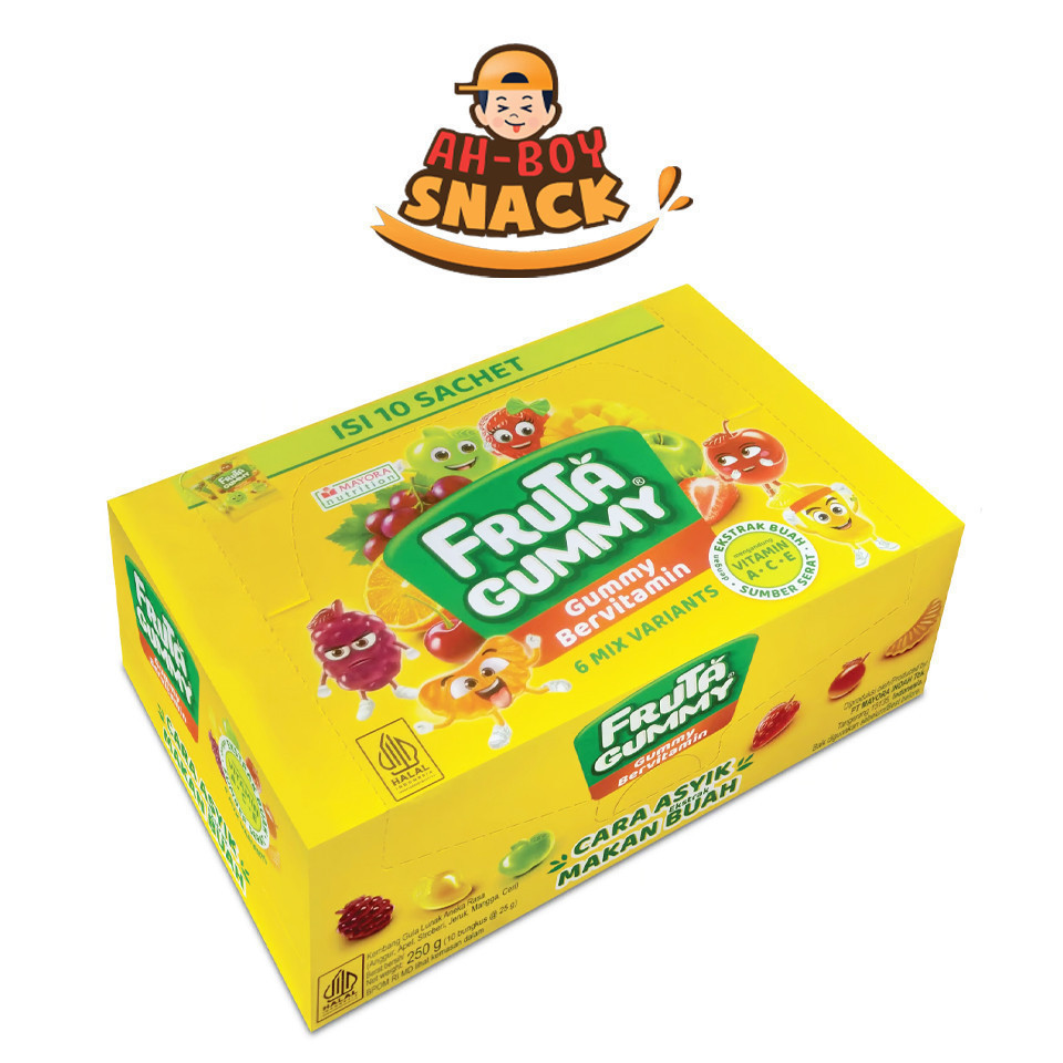 

FRUTA GUMMY 1 BOX ISI ( 10 SACHET X 25 GRAM ) - GUMMY BERVITAMIN RASA BUAH