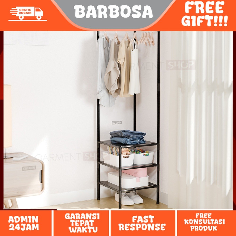 Rak Gantungan Baju Sudut Ruangan Stand Hanger Pakaian 2 3 Susun Rack Sepatu Dan Tas Portable Lemari 