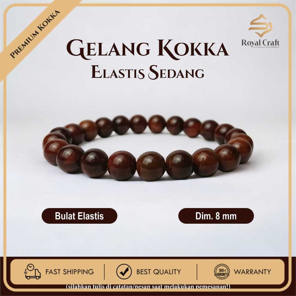 ROYAL CRAFT - GELANG KAYU KOKK KAUKAH BULAT 8MM TALI ELASTIS - GELANG KAUKAH ASLI TALI KARET