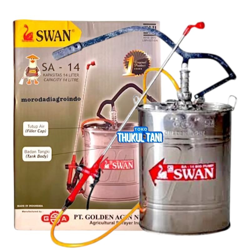 TANGKI SEMPROT SWAN 14 LITER SA14 Satinless Steel Manual Pompa PERTANIAN Sprayer Gendong Golden Agin