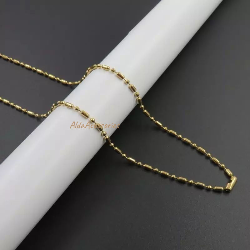 001 Kalung Pria Wanita Titanium Rantai Biji Lada Bola Tabung Bambu Emas Gold Silver Perak Putih Hita