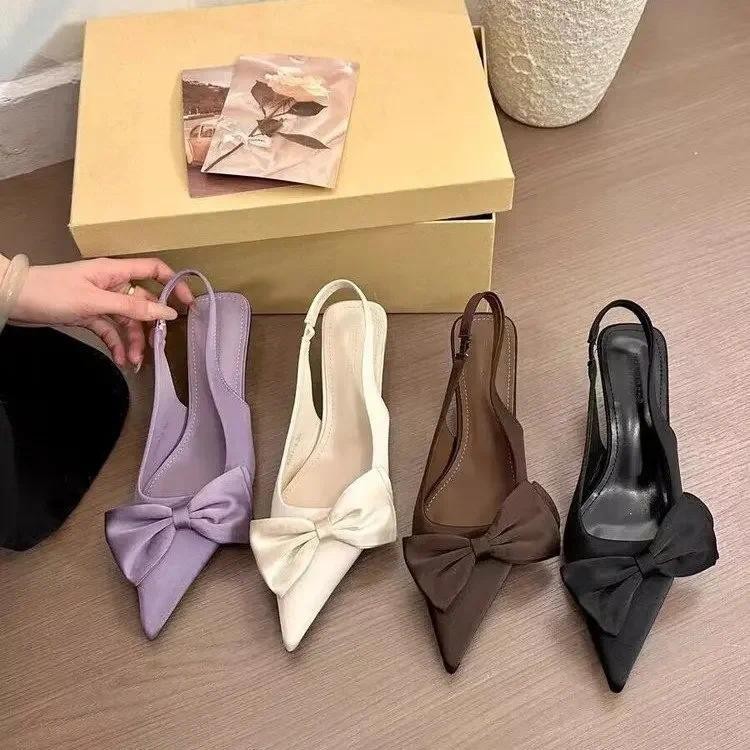 Elegant Purple Silk Women's Sandals 2025 New Style Pointed Toe Thin Heel High Heel Sandals Fiber Wea
