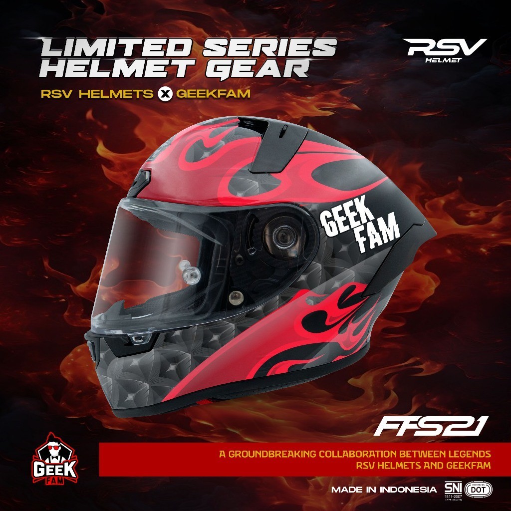 FFS21 Motif GEEK FAM ( HELM FULLFACE RSV HELMET - SNI DOT ECE - RACING MODERN )
