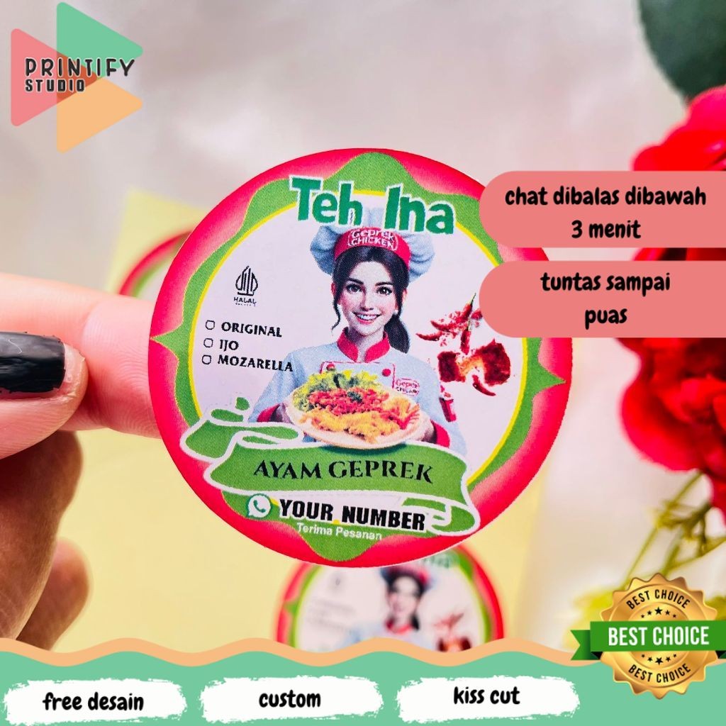 

Printify 9-15 Stiker Ayam Geprek Label Makanan Box Kardus Catering Sticker Bulat Chromo Uk.Besar