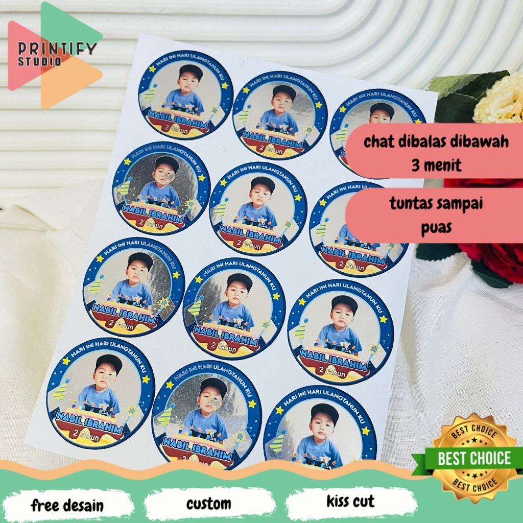 

Printify 9-15 Sticker Ulang Tahun Anak Gold/Silver Anti Air Stiker Undangan Happy Birthday Uk.Besar
