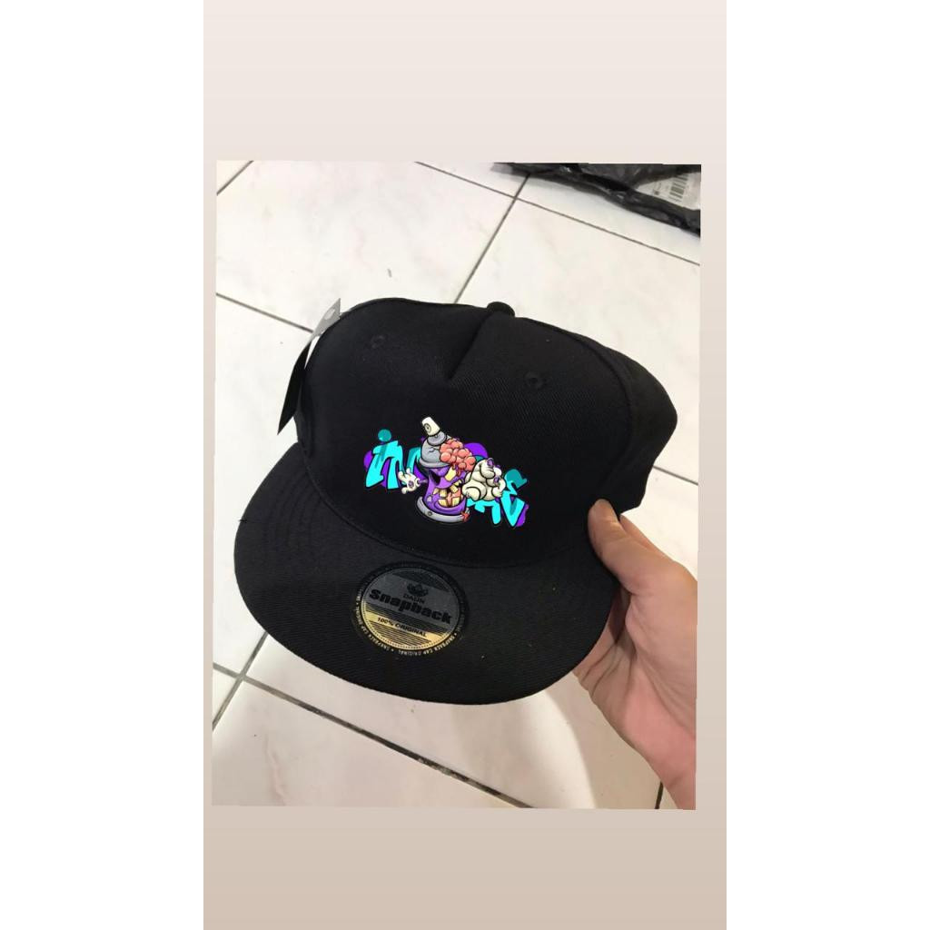 (REAL PICT) TOPI SNAPBACK MONSTER PRIA FULLBLACK, TOPI DISTRO SURFING COWOK HIPHOP
