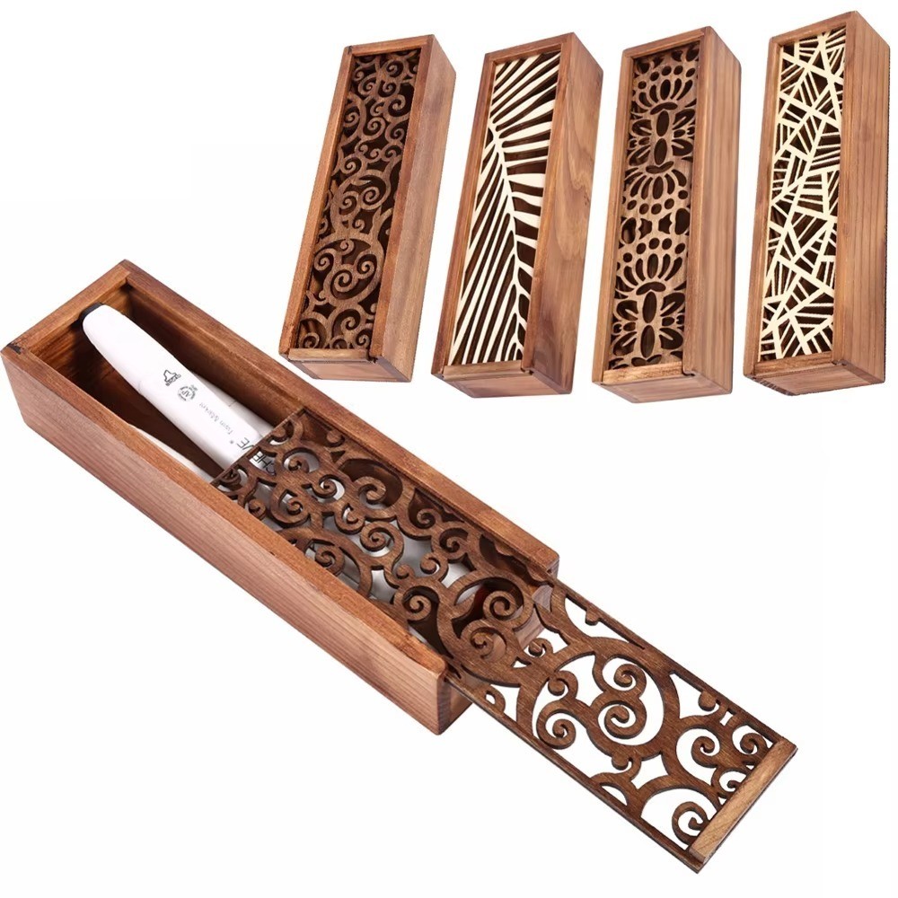 

Unique Portable Wooden Pencil Box Hollow Multifunctional Stationery Box Durable Retro Pencil Case Desk Storage Accessories