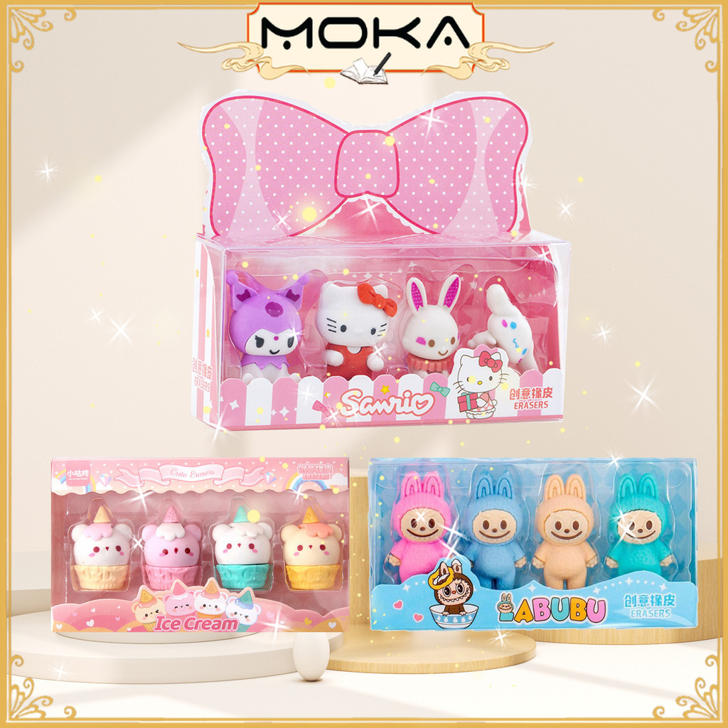 

MOKA PENGHAPUS BERKUALITAS UNTUK MENULIS DAN MENGGAMBAR / 1SET ISI 4PCS PENGHAPUS MOTIF KAWAII LUCU DAN MENGGEMASKAN / PENGHAPUS BOX SET 4 IN 1 / RUBBER ERASER BOX MIKA SET
