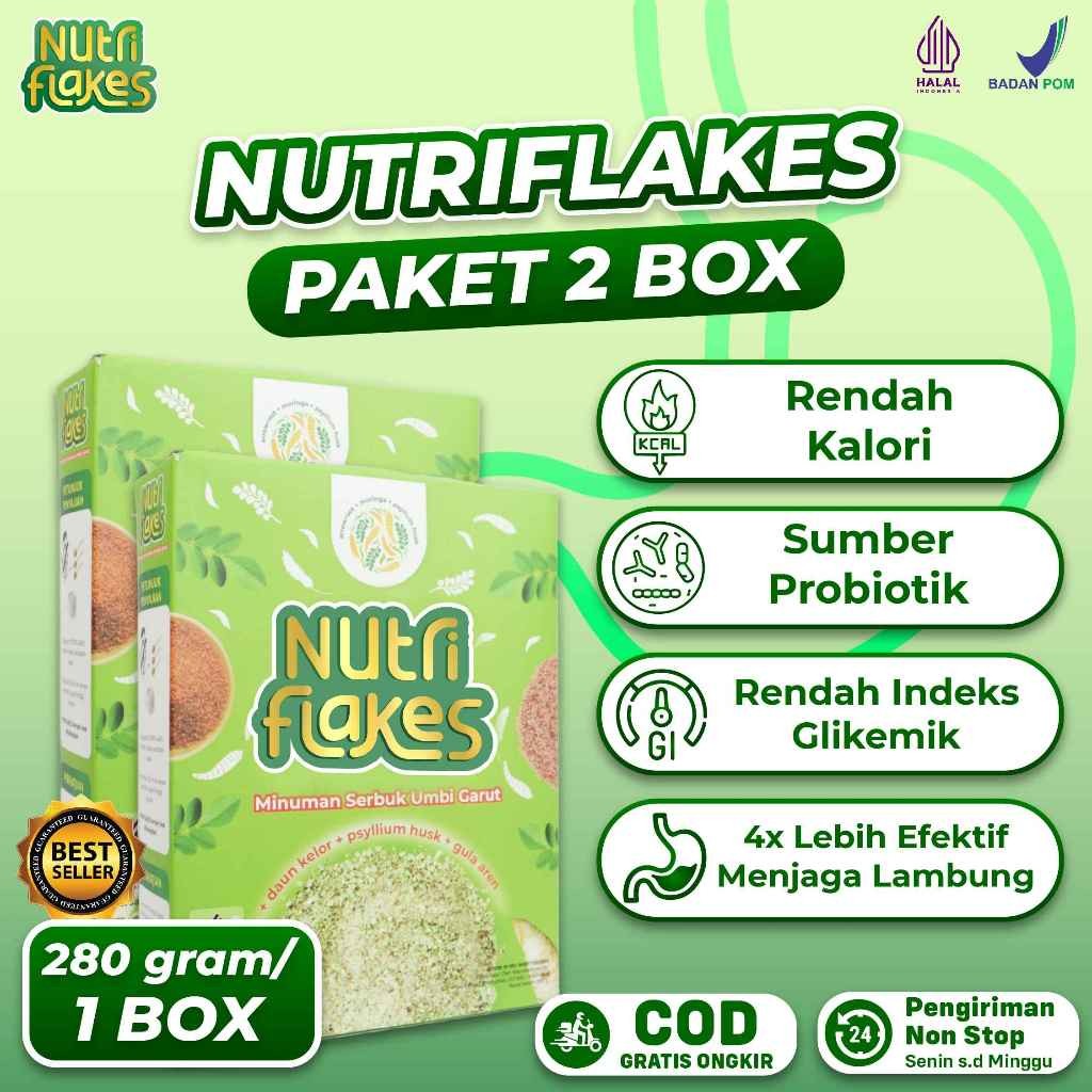 

NUTRIFLAKES PAKET 2 BOX SEREAL DIET UMBI GARUT ATASI ASAM LAMBUNG GERD MAAG