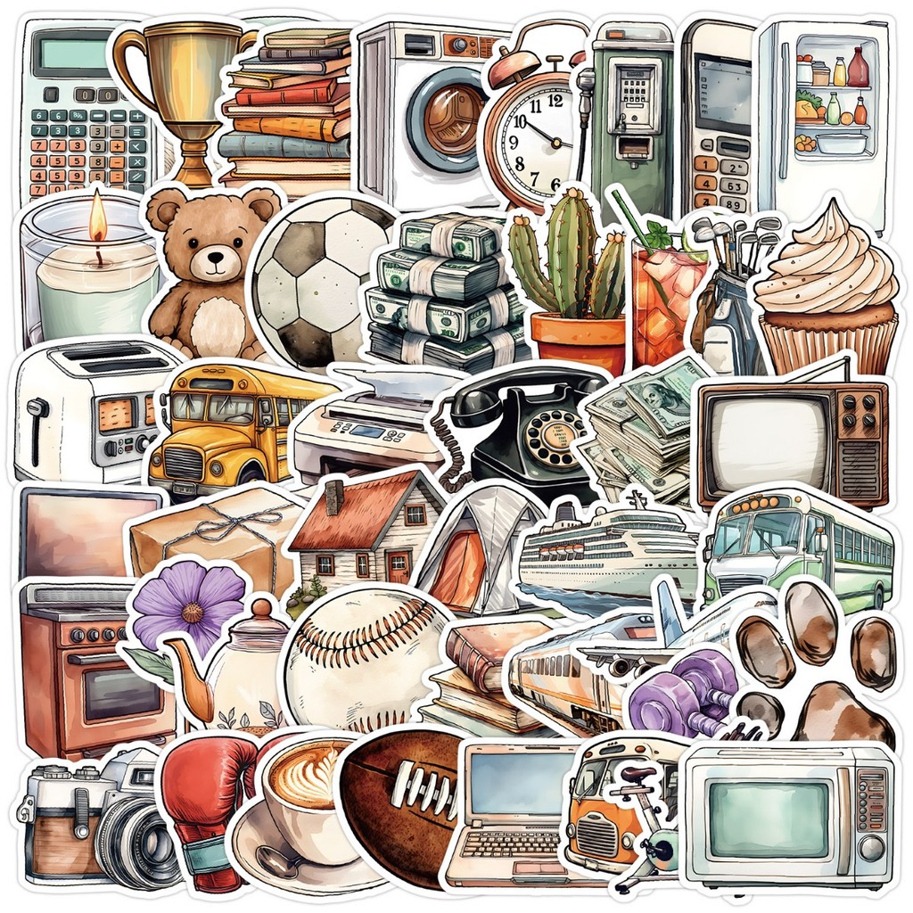 

10/25/50pcs Cartoon Retro Things Stickers Graffiti Decals for DIY Decor Waterproof Water Bottle Phone Laptop Scrapbooking
