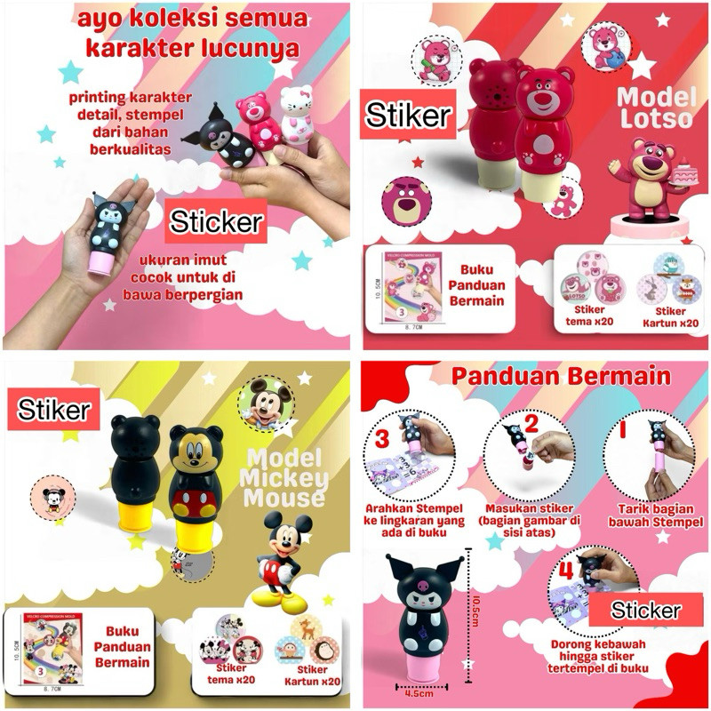 

(acc ptk) Mainan stempel stiker Edukasi Karakter Lucu Stempel Magic Seal Stickers For Kids hadiah buku stiker kartun