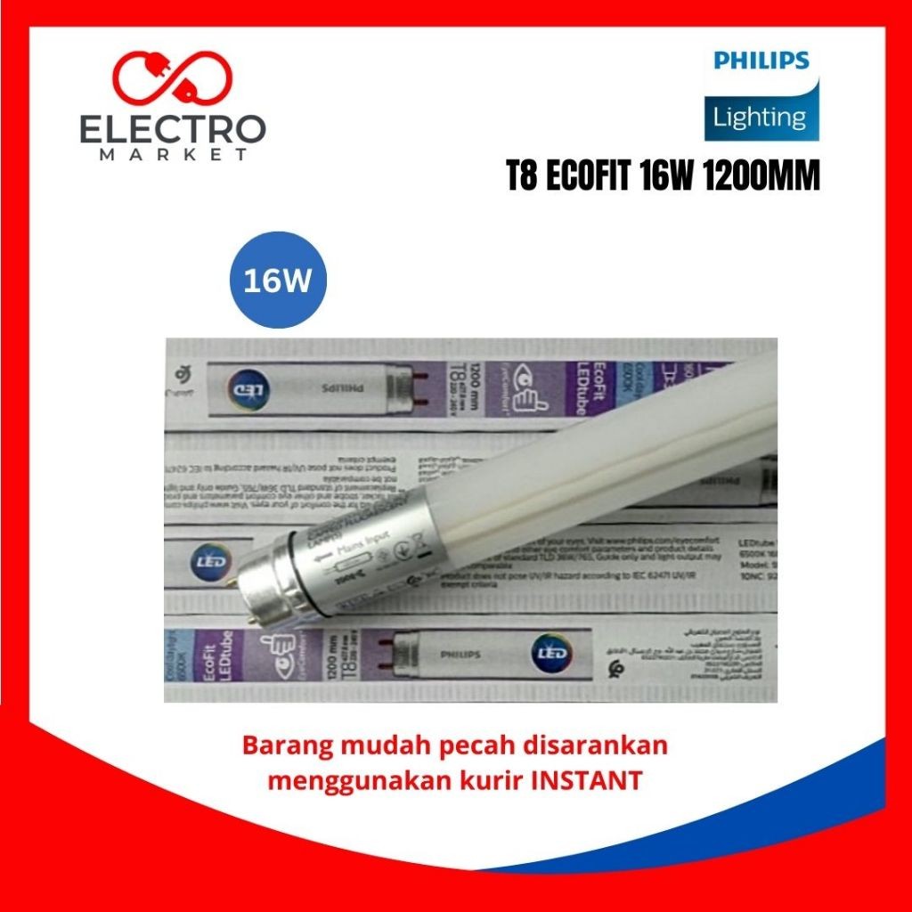 [PACK ISI 20 PCS) Lampu Philips TL Neon Led Tube T8 Ecofit 8 Watt 600mm 16 Watt 1200mm 6500K Putih