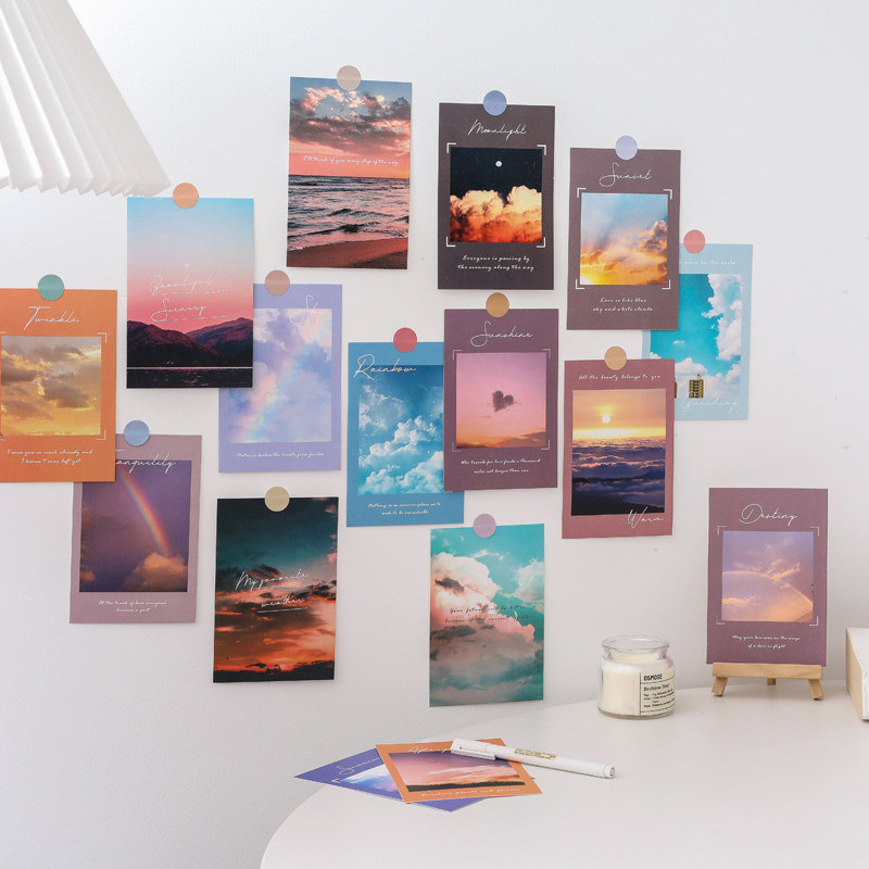 

15Pcs Day Night Cloud Card Sunrise Sunset Art Postcard Simple Scenery DIY Wall Sticker Photography Props Background Stationery