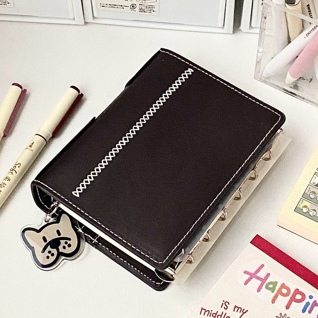 

2 binders A7 notebook detachable loose-leaf dark brown notepad portable faux leather schedule planner，whith 80 pages