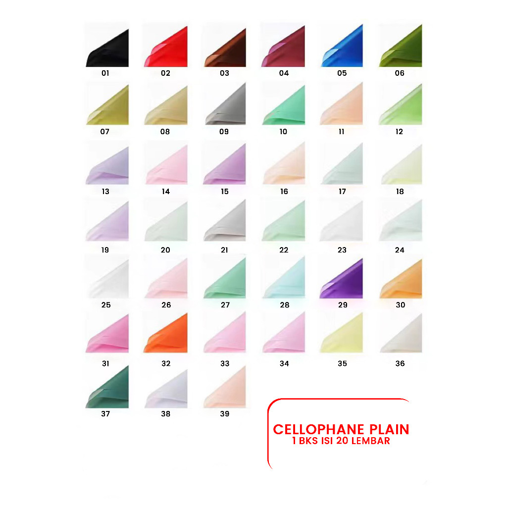 

[20 Lembar] Kertas Buket Bunga Warna Polos / Flower Wrapping Paper Plain / Cellophane Plain By Mutiara Accesories