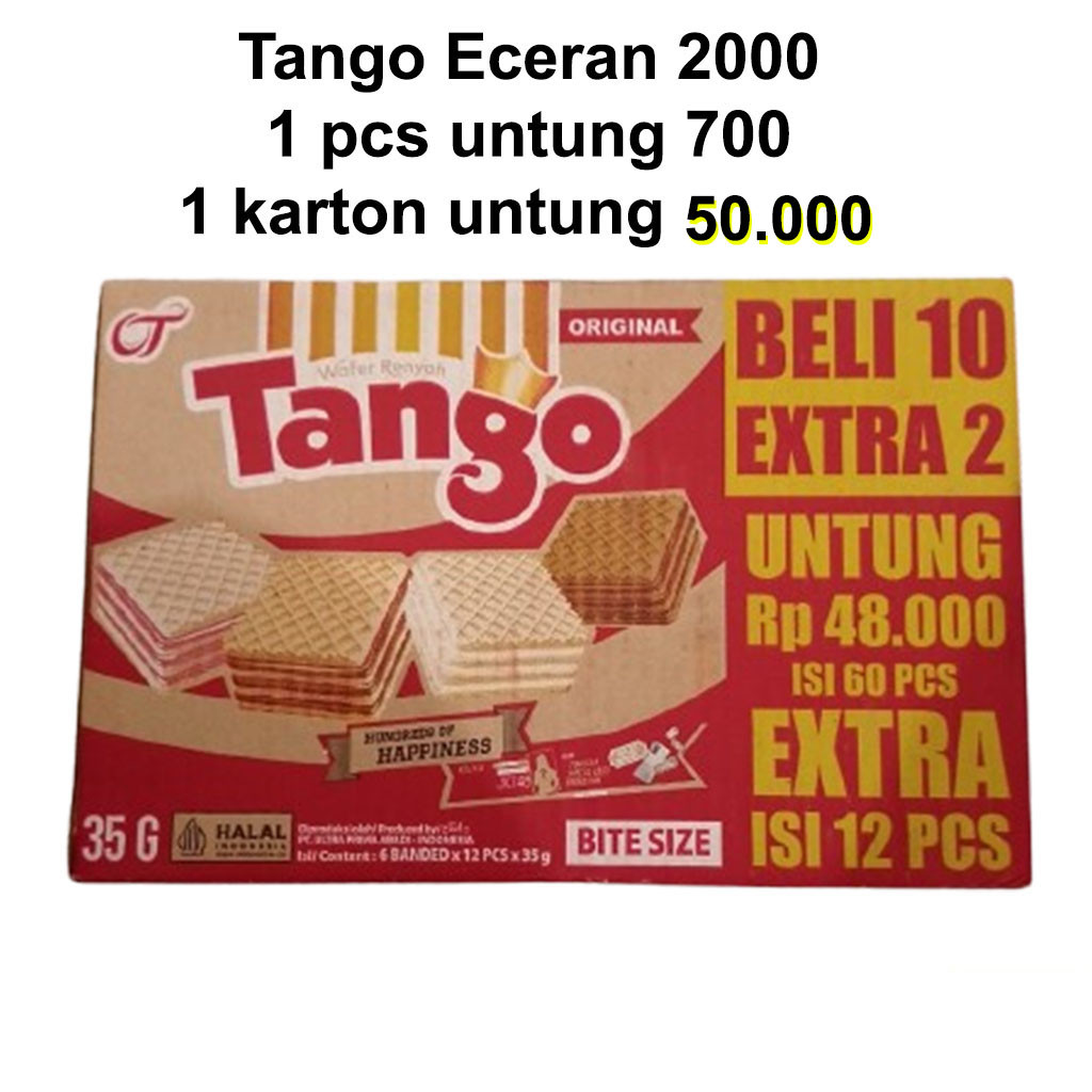 

Wafer Tango Coklat Eceran 2000 Karton - Netto 72 pcs x 35 gr