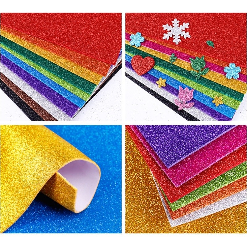 

Terlaris !!10pcs Menebal Eva Foam Art Glitter Sticker 20x30cm Papel Goma Glitter Sticker A4 Eva Foam Art Sticker Glitter