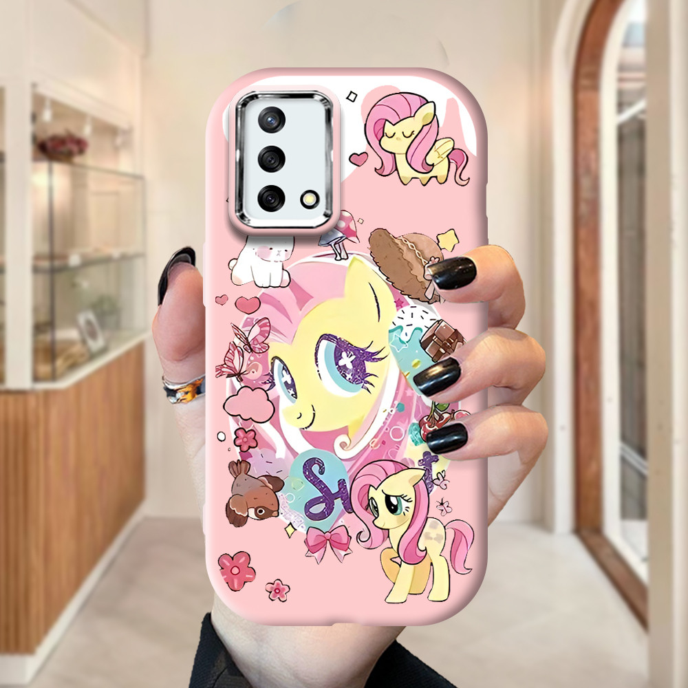 OPPO A74 A95 Cute Cartoon Pattern Pink  Soft Liquid Silicone  Shockproof Phone Cover Untuk Kesing So