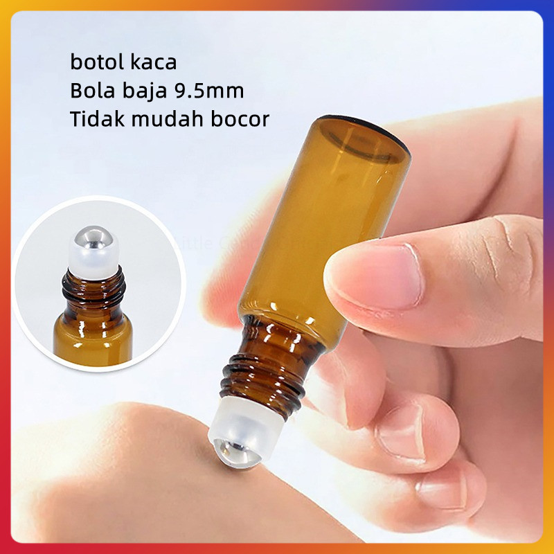 Botol roller ball kaca amber/botol roller ball minyak esensial parfum tutup aluminium