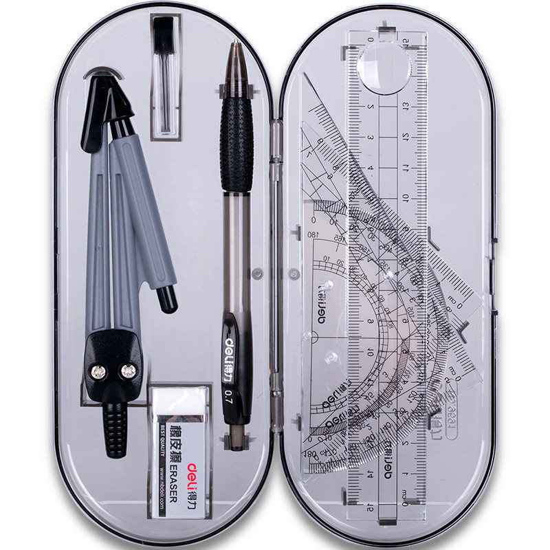 

8pcs Set ruler, triangle ruler, mechanical pencil lead, school office protractor, stationery