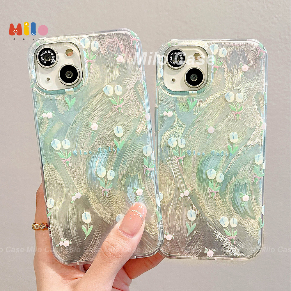 Hard case anti rontok bunga tulip biru dan putih yang cantik Case untuk VIVO Y20 Y20S Y11S Y12S Y12A