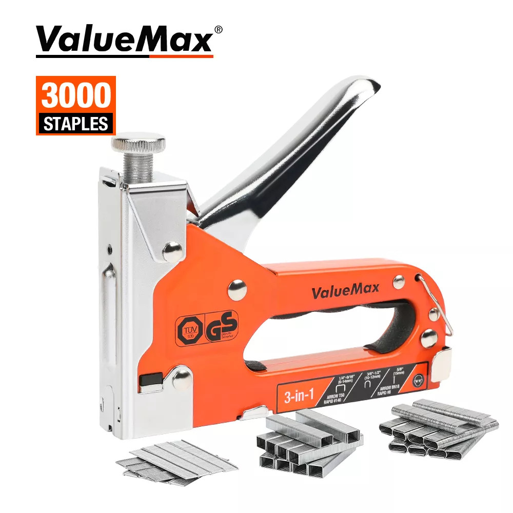 

ValueMax Construction Stapler Heavy Duty 3-in-1 Manual Nail Gun With 3000 Staples Upholstery Stapler for Wood Furniture Home DIY