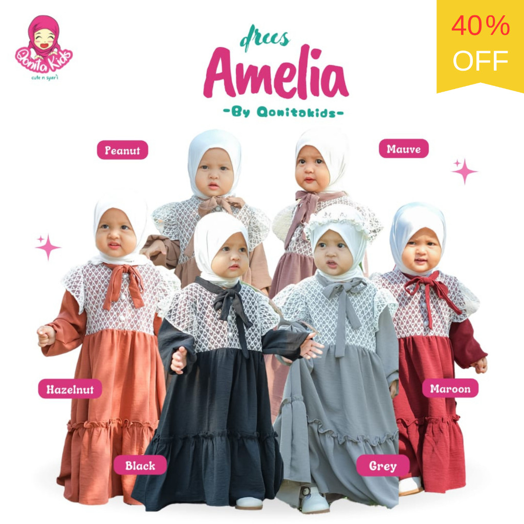 AMELIA DRESS by Qonita Kids 2 (L+, 2XL, 3XL) (0-10 th) Baju Gamis Anak Perempuan Gamis usia 4, 5 6 7