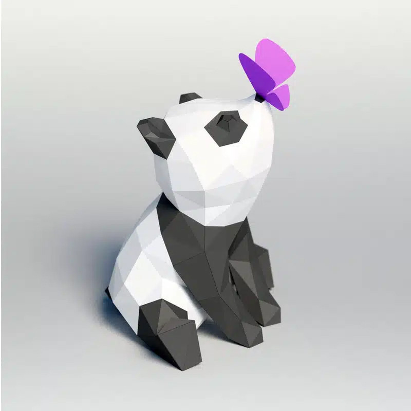 

1pc 3D Cute Panda Butterfly Sculpture, 3d Animal Paper Model, Pre-cut Paper Model